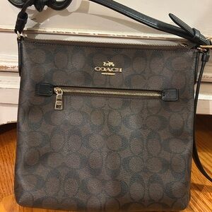 Coach Rowan File Crossbody Bag Black Brown Signature Print